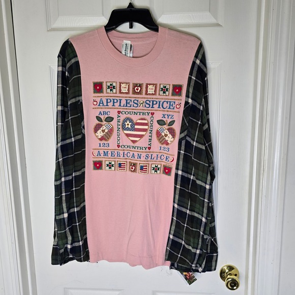 Tops - Upcycled Apples &‎ Spice t-shirt plaid flannel OS